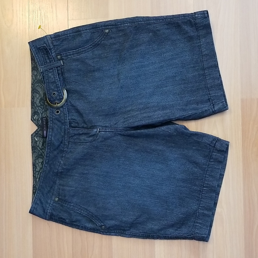 Decoded Stretch Denim Bermuda Shorts with Built-in Belt